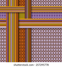Pattern with dots and stripes, reminiscent of 70s colors, seamless vector illustration. Shadows are on an extra layer and can be removed easily.
