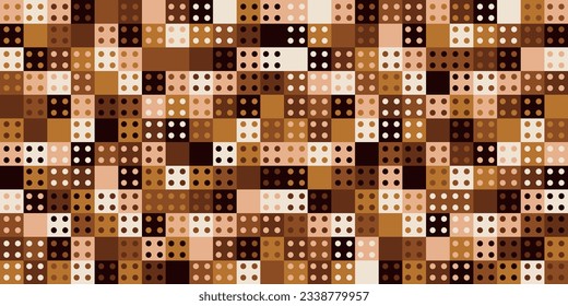 Pattern of dotted squares, coffee tiles with a grid of dots. For print and decoration, textiles, wallpapers, surfaces. Brown coffee tile.