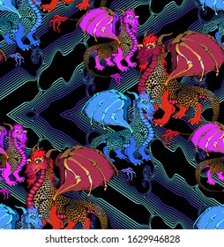 Pattern of  dragon. Vector illustration. Suitable for fabric, wrapping paper and the like