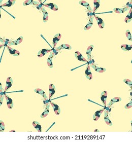 Pattern with dragonflies. The dragonfly is flying. Illustration for textile, wallpaper, background.
