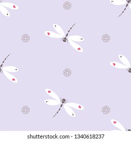 pattern dragonfly summer insects pastel black white heart flowers