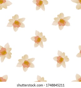 Patrón de un ramo de dibujo de daffodil hecho a mano sobre un fondo blanco aislado. Caricatura de dibujos animados. Diseño de tarjetas, impresión en tela, cubiertas