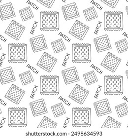 Pattern of the drawings is a linear patch in the package. Band-aid, transdermal patch, nicotine patch, contraceptive patch, Body adhesive. Outline illustration of a black line on white