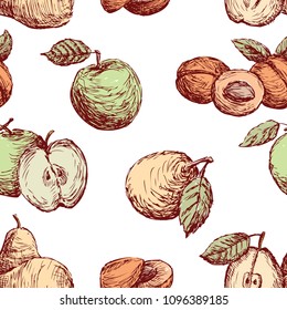 pattern of the drawn apples,pears and peaches