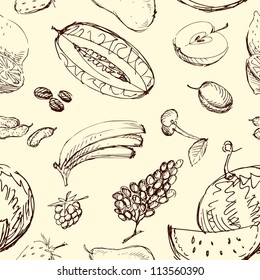 pattern with drawn fruit