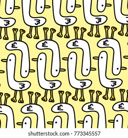 It is a pattern drawn with illustrations of a cute little white duck with light yellow background color.