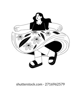 Ilustración de concepto de personaje de Vector de estilo blanco y negro. 