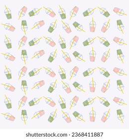 pattern drink. galss. mug. drink water. green tea. fruit. background vector. illustration