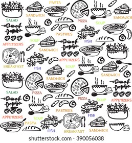 pattern, drinks lunch, breakfast Vector background for design restaurant menu