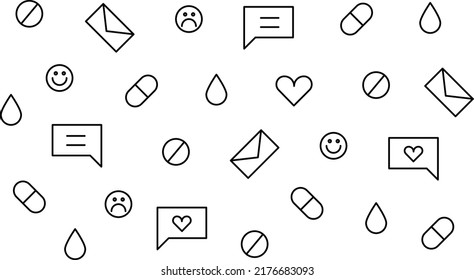 pattern drop heart star lightning tablet message fun communication internet messenger social network ban permission emoticon smile sadness colored isolated