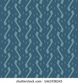 Pattern with drops and broken zigzag stripes. Decoration in green and blue shades. Tile. Textile. Vector illustration.