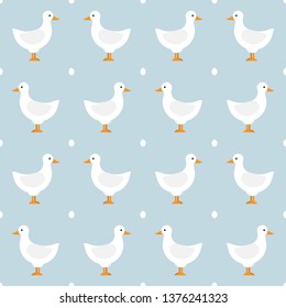 Pattern with ducks and eggs. Background with poultry. Packaging and textiles.