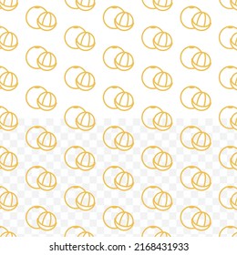 Pattern of Duku in yellow color on transparent background(PNG) with mini doodles(icons). Vector Illustration