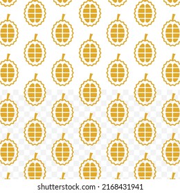 Patrón de durión en color amarillo sobre fondo transparente (PNG) con mini doodles (íconos). Ilustración vectorial