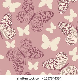 Pattern dusty pink with butterflies. Suitable for curtains, wallpaper, fabrics, wrapping paper.