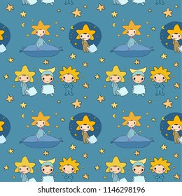 Pattern with dwarfs and stars. Night elfs