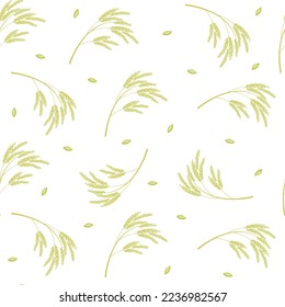 Pattern of ears of corn on a white background. Seamless composition of cereal plants. Organic background for baking and bread packaging