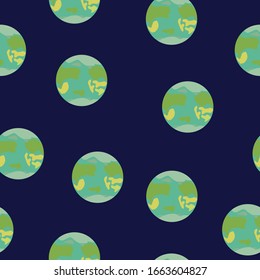 Pattern Earth Planet without People. Taking Care About Planet Ecology, Environment, Nature Protection Flat Vector Illustration