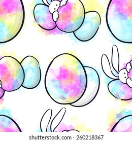 Pattern easter bunny with colorful watercolor egg