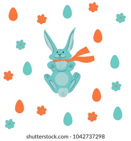 Pattern With An Easter bunny, eggs and flowers