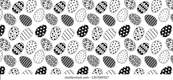 pattern with easter eggs. Black line pattern on white background