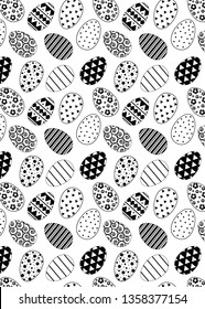 pattern with easter eggs. Black line pattern on white background