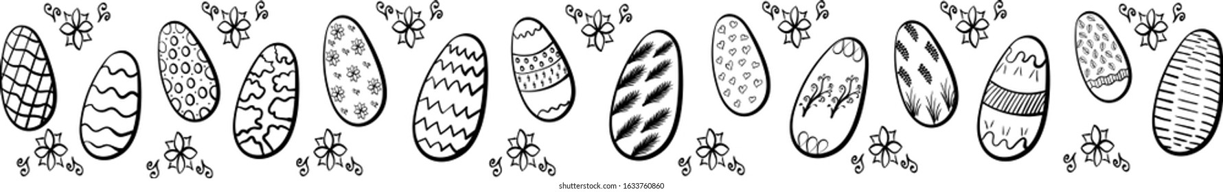 Pattern with easter eggs. Black and white. Vector illustration.