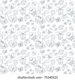  pattern with Easter eggs, bunnies and chickens
