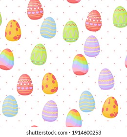 Pattern with easter eggs. Cute colorful background with different easter eggs.