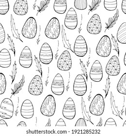 Pattern with Easter eggs. Handmade graphics, eggs with patterns. Coloring book for children and adults, Happy Easter. For design, wallpaper, banner. Stock graphics, isolate.