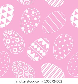 pattern with easter eggs. White line pattern on pink background