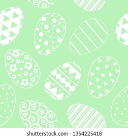 pattern with easter eggs. White line pattern on green background