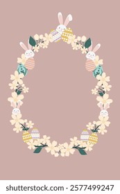 A pattern of Easter wreath with rabbits and easter eggs