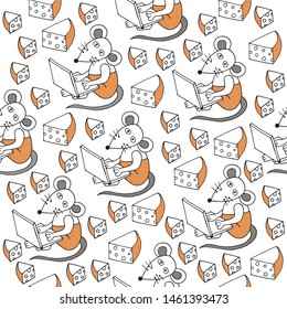pattern with eastern calendar symbol by office worker with computer mouse and cheese