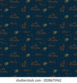A pattern with Egyptian elements and motifs of the ancient world. Mythological pattern pattern with pyramids in the doodle style. Vector substrate for textiles with Egyptian motifs. Vector 