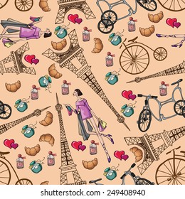 pattern with the Eiffel Tower and perfume. vector