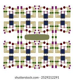 Pattern of electronic board circuit. Mock up model computer board and chip controller in hardware part. 