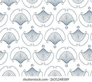 A pattern with elegant seashells in baroque style. A perfect choice for packaging, textiles and nautical decor with a vintage style.