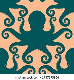 Pattern element with silhouette of octopus. Background. Vector illustration.