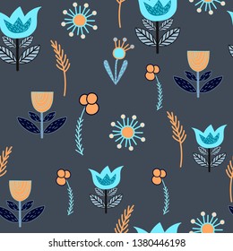 pattern with elements in folk style.  plants, twigs