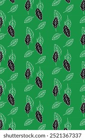 Pattern with elements of minimalist green leaves on a green background Ideal for website backgrounds or for printing on textiles, mugs, or any other product