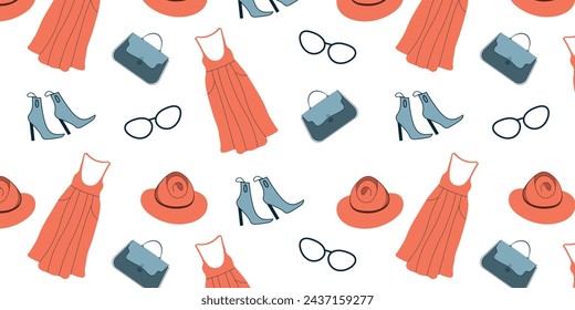 A pattern of elements of women's clothing and accessories