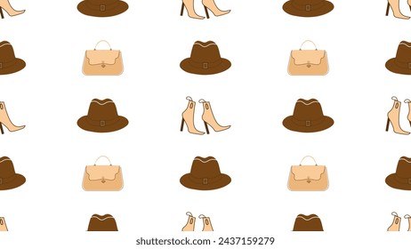 A pattern of elements of women's clothing and accessories