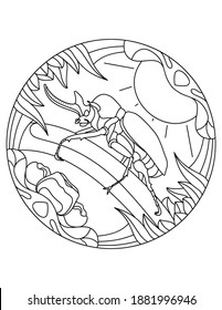 Pattern with Elephant beetle. Mandala illustration of an beetle. Elephant beetle insect in a circular frame. Insect coloring page for kids and adults.