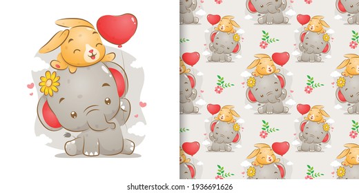 The pattern of the elephant with the coloured rabbit holds the balloon of illustration