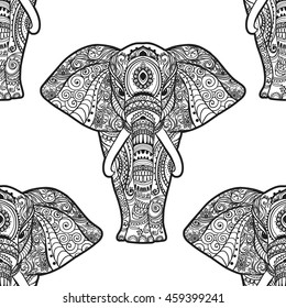 Pattern with Elephant. Frame of animal made in vector. Illustration for design, textiles. 