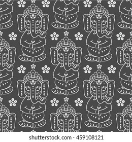 Pattern with elephant Ganesha Hindu god. Illustration for prints dress, coloring book Animal made in vector. Happy Birthday Chaturthi