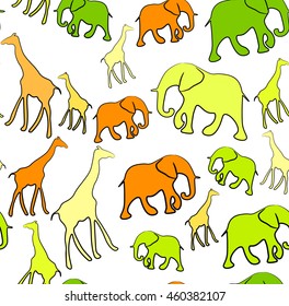 Pattern elephant and giraffe in color