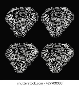 pattern elephant head outline black background