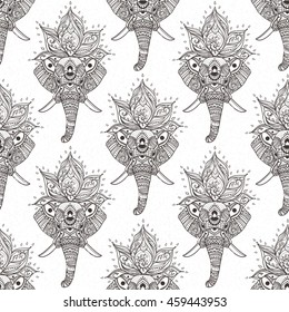 Pattern with Elephant and mandala. Frame of animal made in vector. Use for children clothes, pajamas